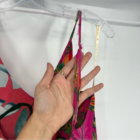 Farm Rio Flowery Ruffle One Strap Satin Asymmetrical Tropical Maxi Dress XL - Picture 6 of 9